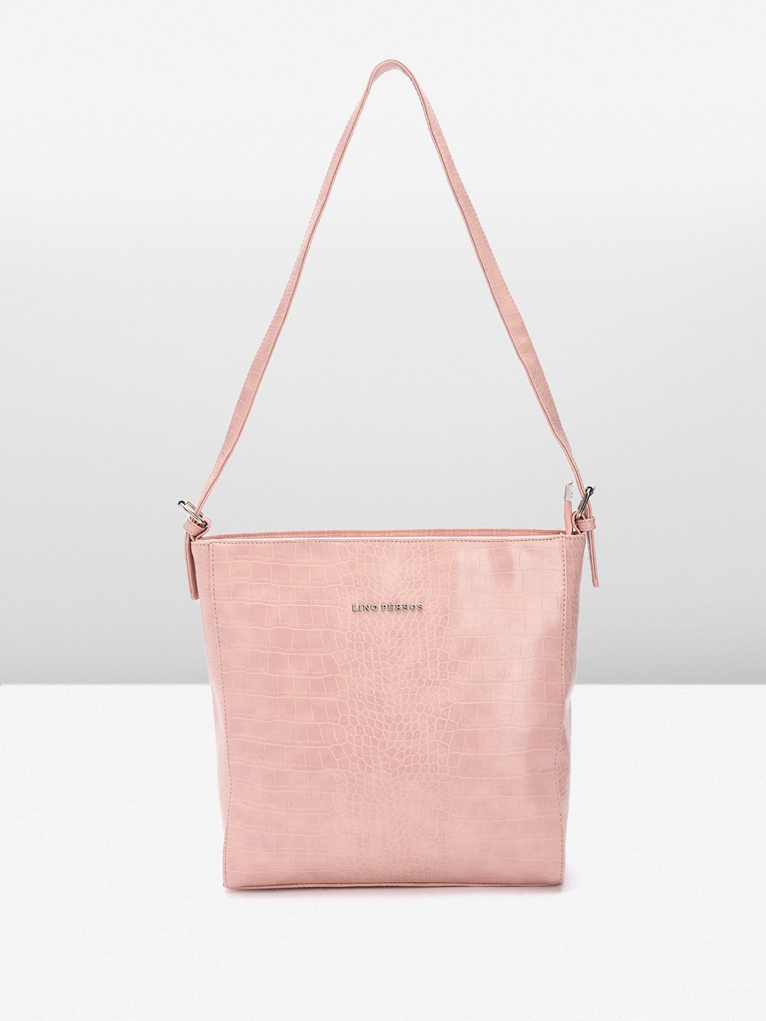 

Lino Perros Women Croc Textured Structured Shoulder Bag, Peach
