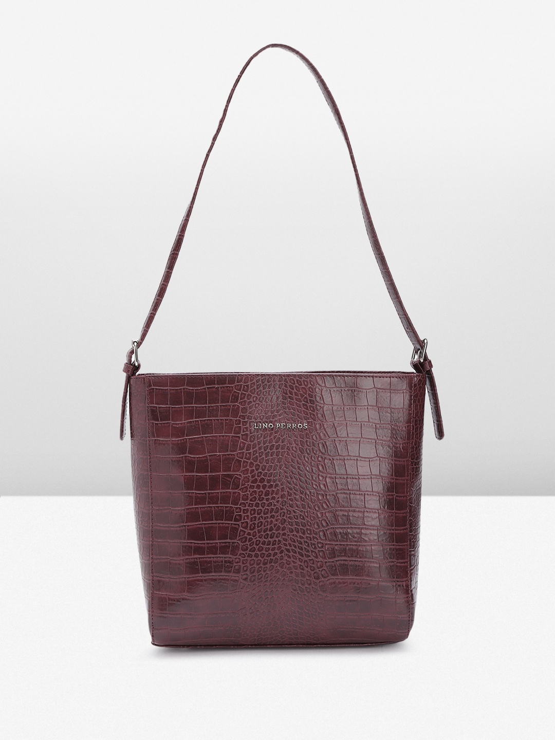 

Lino Perros Croc Textured Structured Shoulder Bag, Burgundy