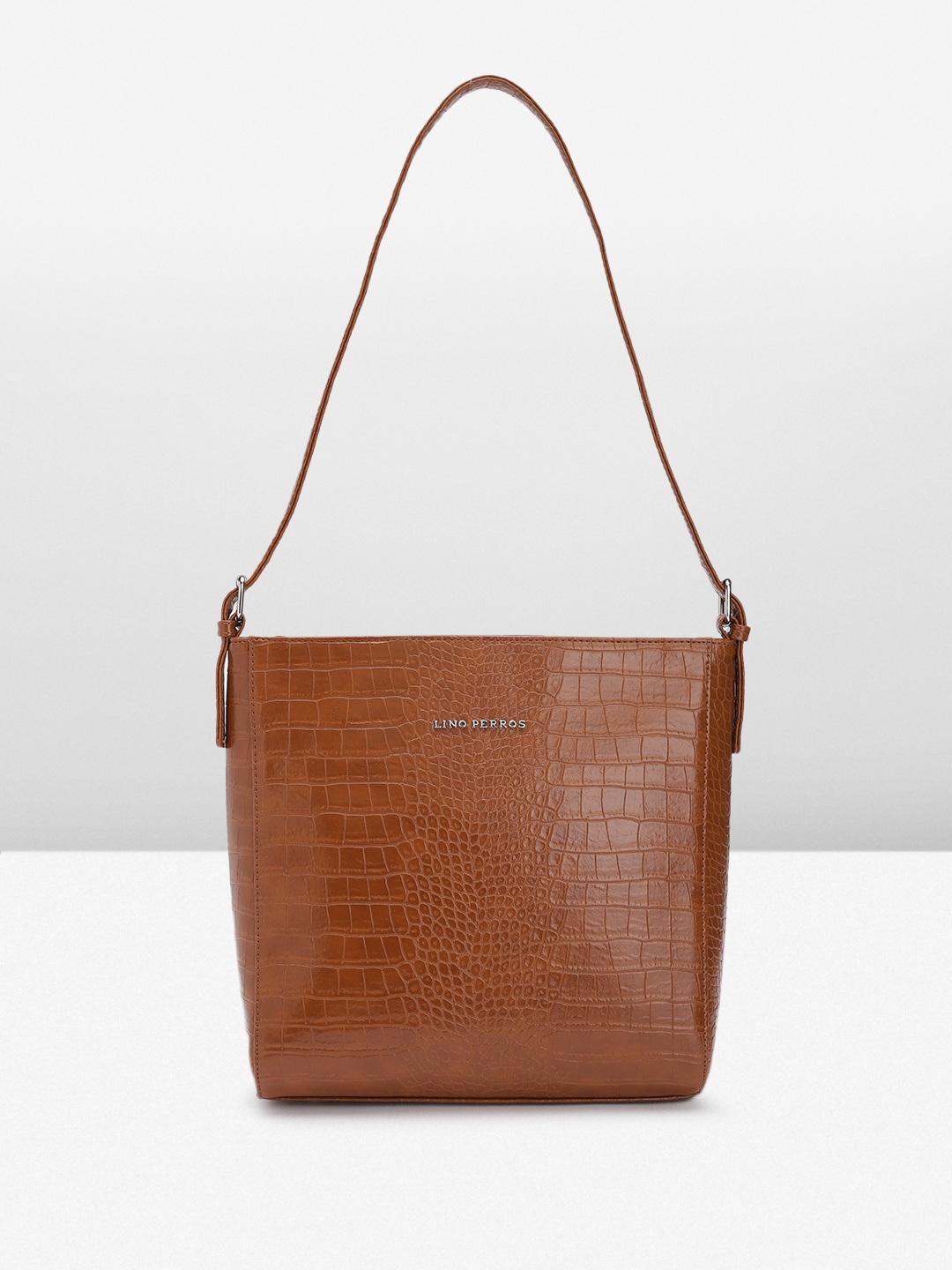 

Lino Perros Croc Textured Structured Shoulder Bag, Tan