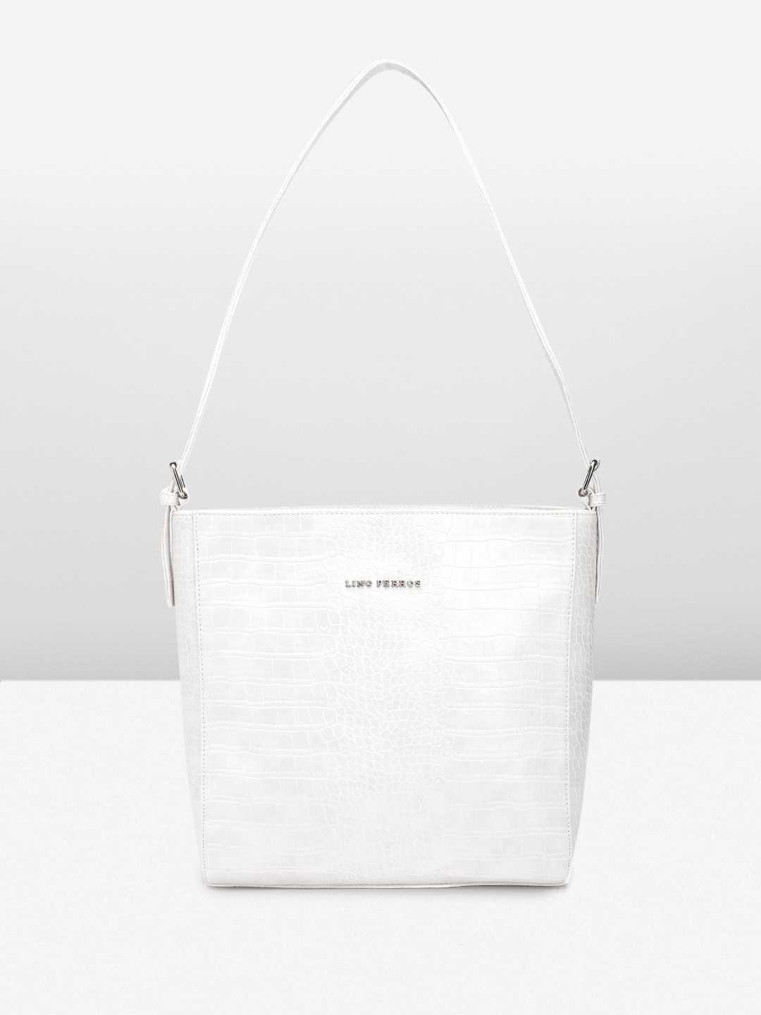 

Lino Perros Croc Textured Structured Shoulder Bag, White