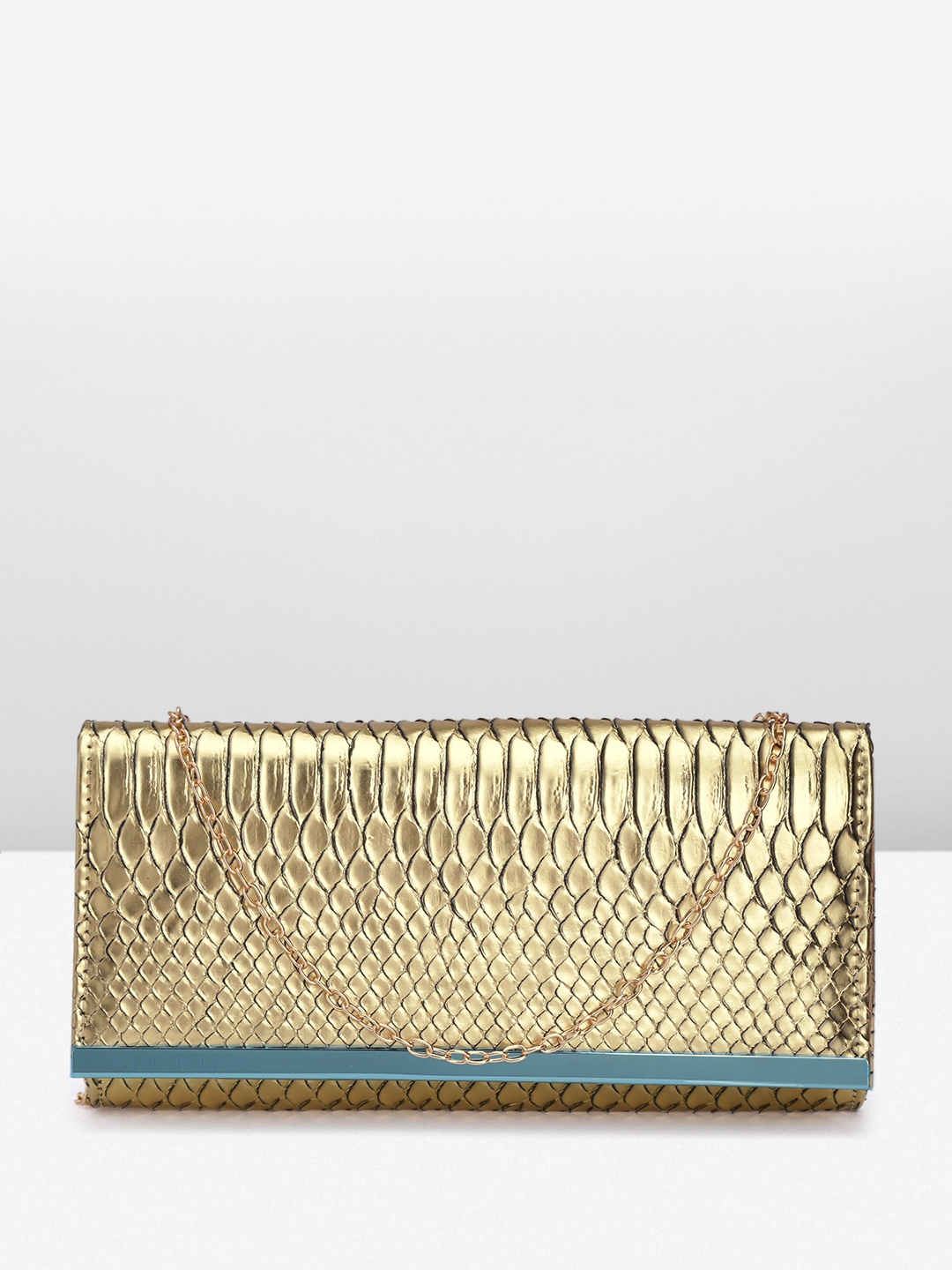 

Lino Perros Women Snake Skin Textured Foldover Clutch, Gold