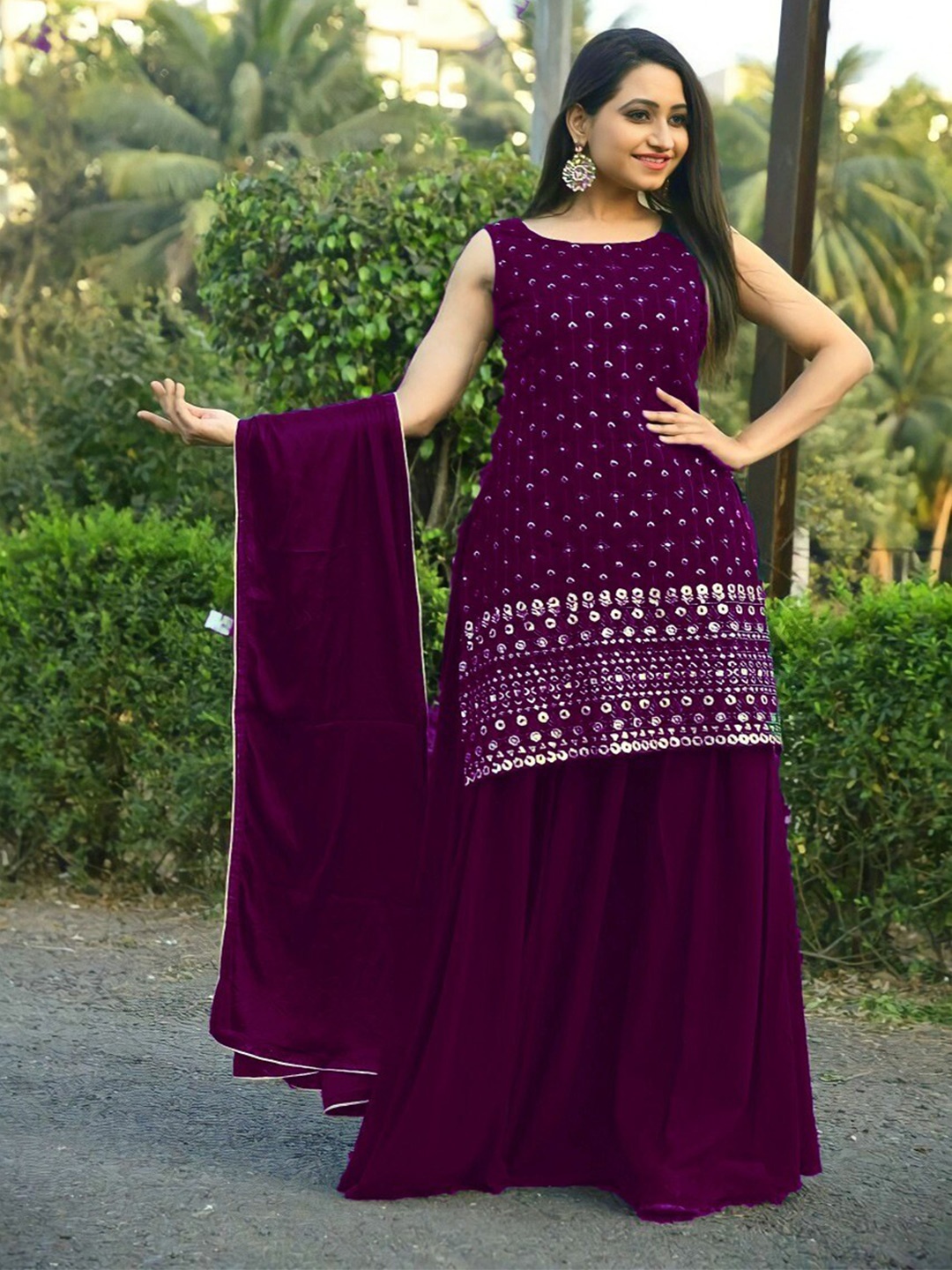 

YOYO Fashion Embroidered Semi-Stitched Dress Material, Purple