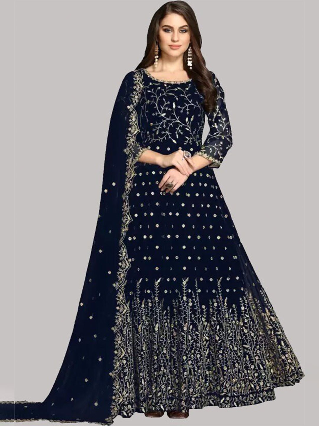

YOYO Fashion Embroidered Semi-Stitched Dress Material, Blue