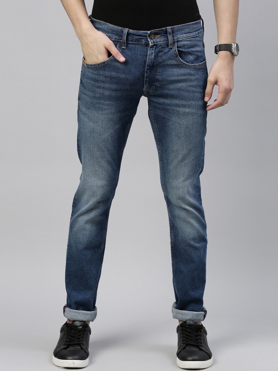 

American Bull Men Skinny Fit Light Fade Stretchable Jeans, Blue