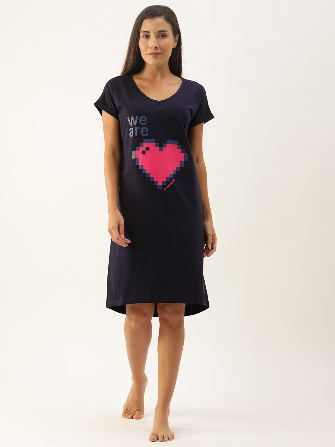

Slumber Jill Printed Pure Cotton Nightdress, Navy blue