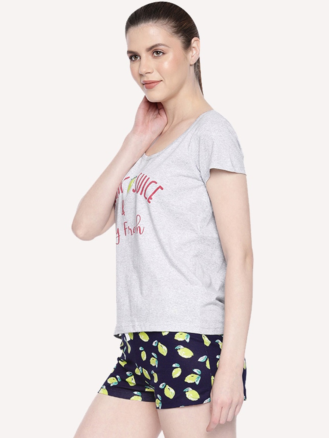 

Slumber Jill Typography Printed Night Suit, Grey