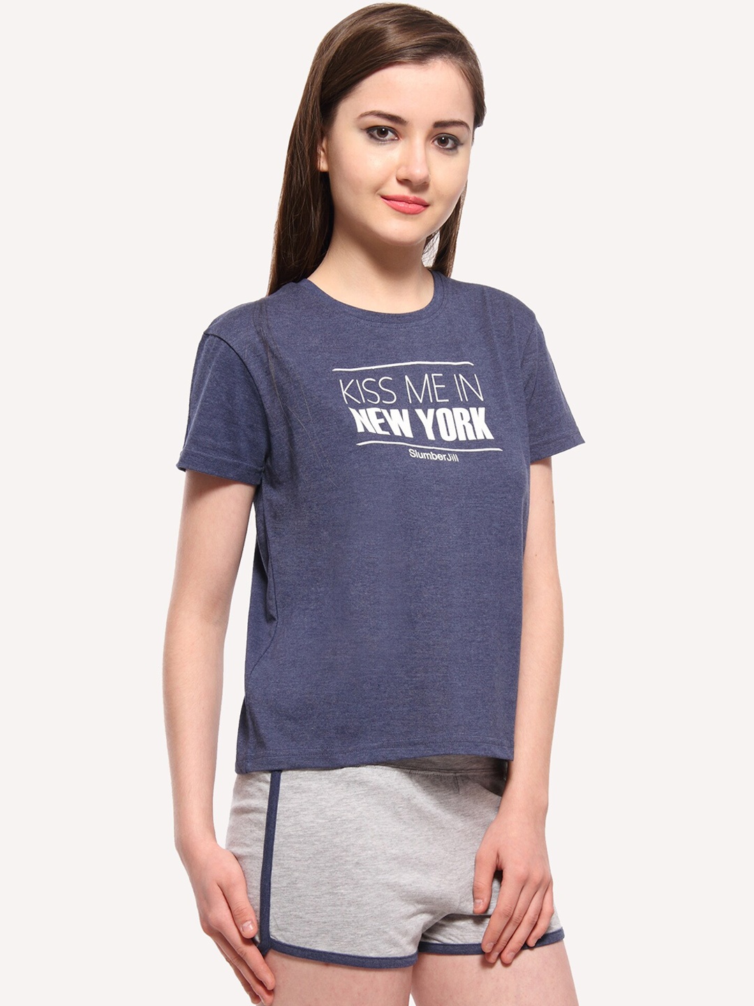 

Slumber Jill Typography Printed Night Suit, Grey