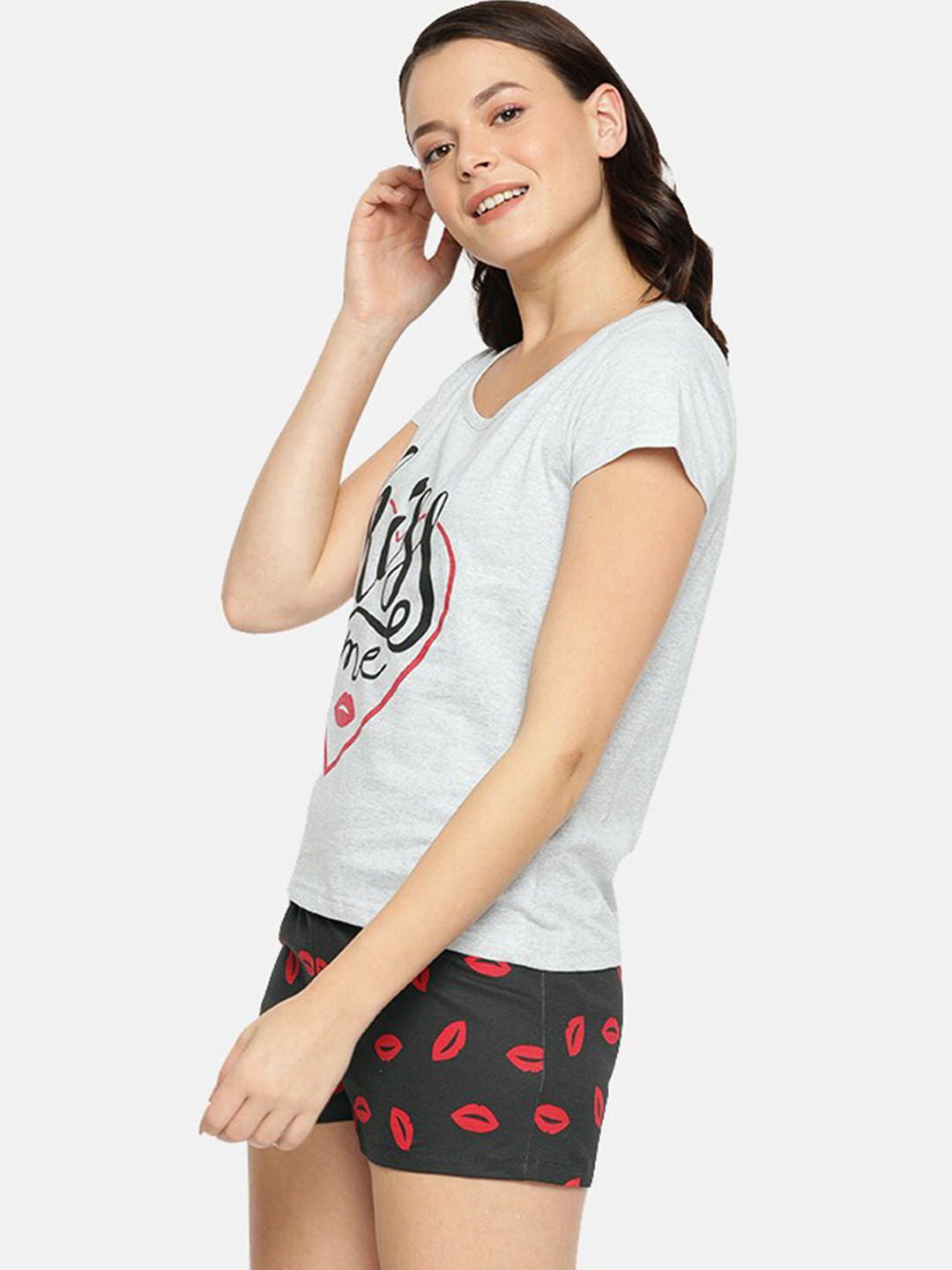 

Slumber Jill Typography Printed Night Suit, Grey