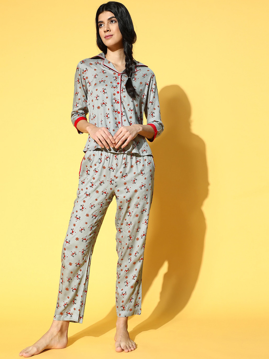 

Slumber Jill Conversational Printed Night Suit, Grey