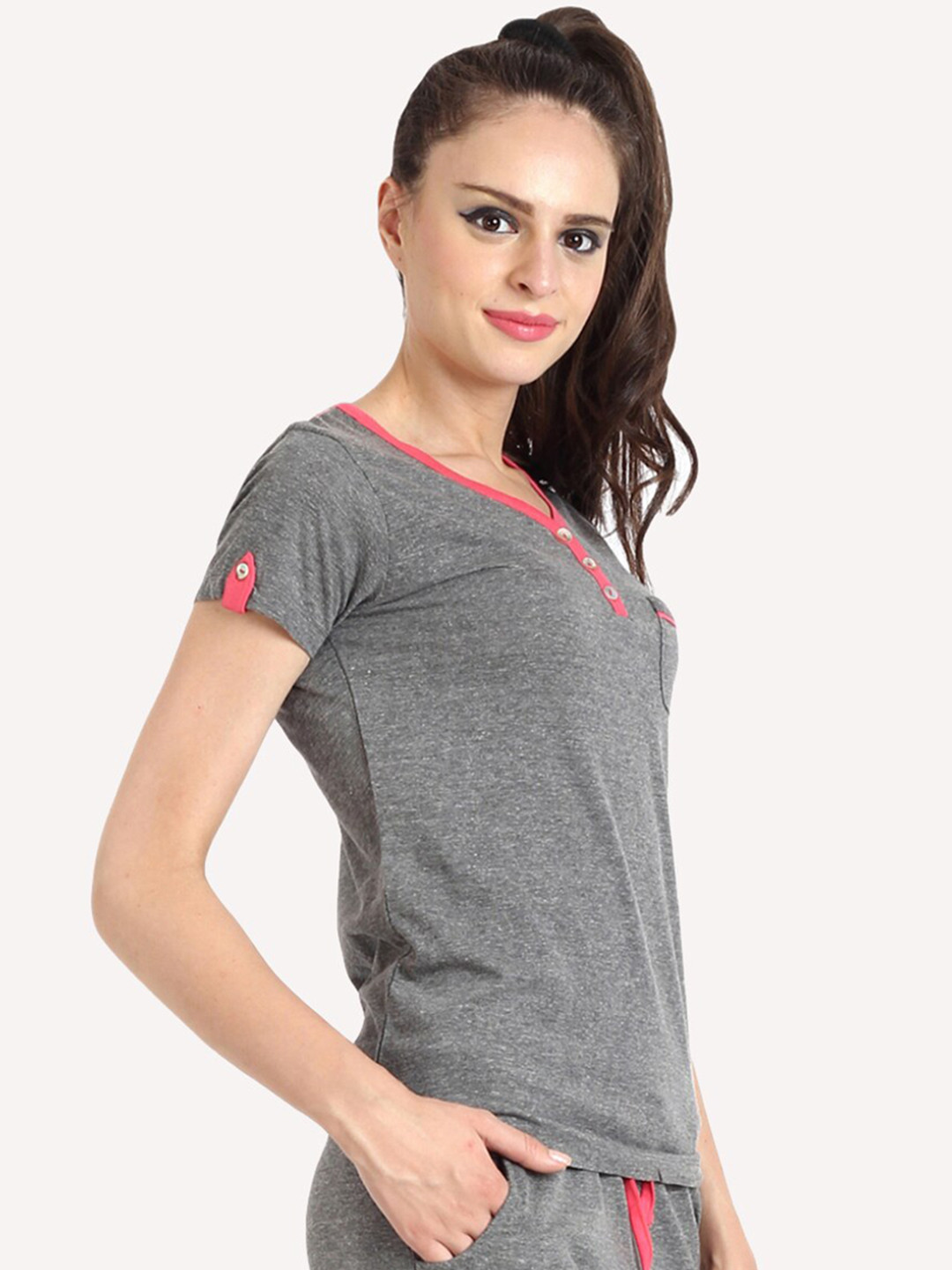

Slumber Jill V Neck Night Suit, Charcoal