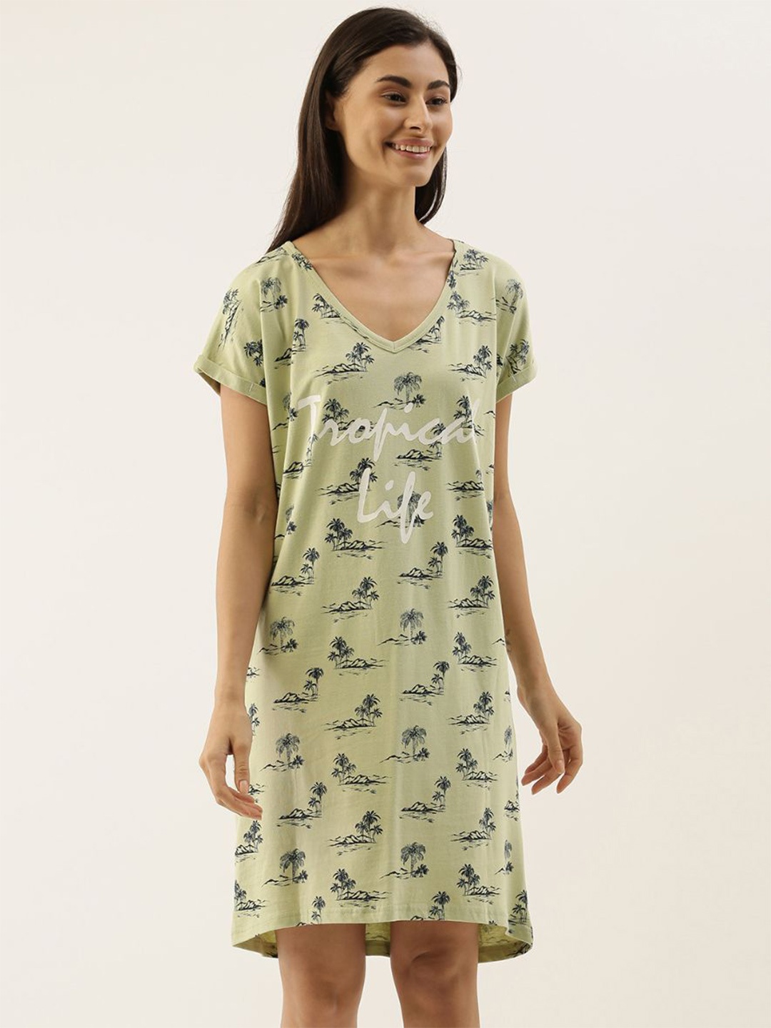 

Slumber Jill Printed Pure Cotton Nightdress, Green