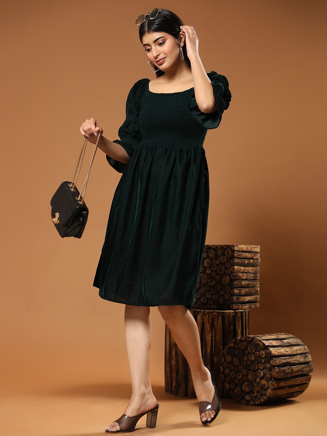 

Aawari Liva Velvet Fit And Flare Dress, Green