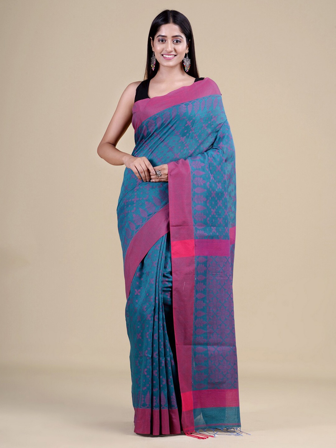 

Laa Calcutta Woven Design Pure Cotton Saree, Blue