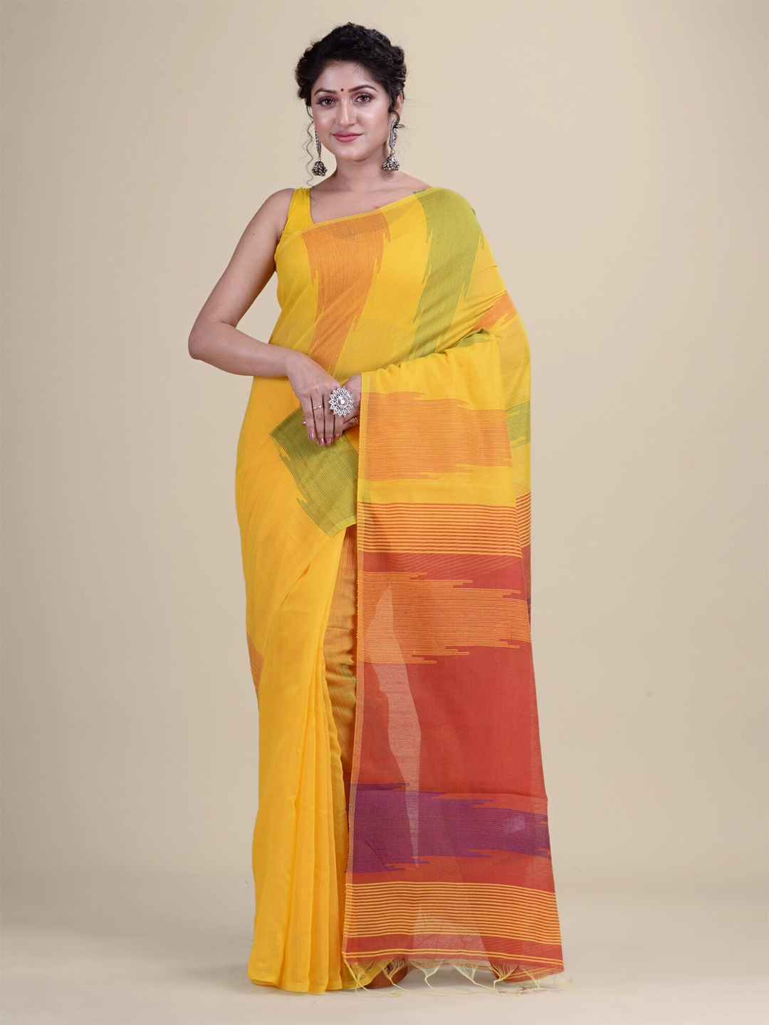

Laa Calcutta Woven Design Pure Cotton Saree, Yellow