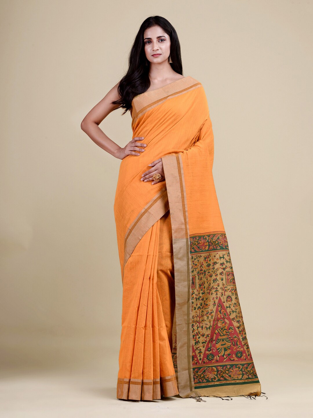 

Laa Calcutta Zari Pure Cotton Saree, Yellow