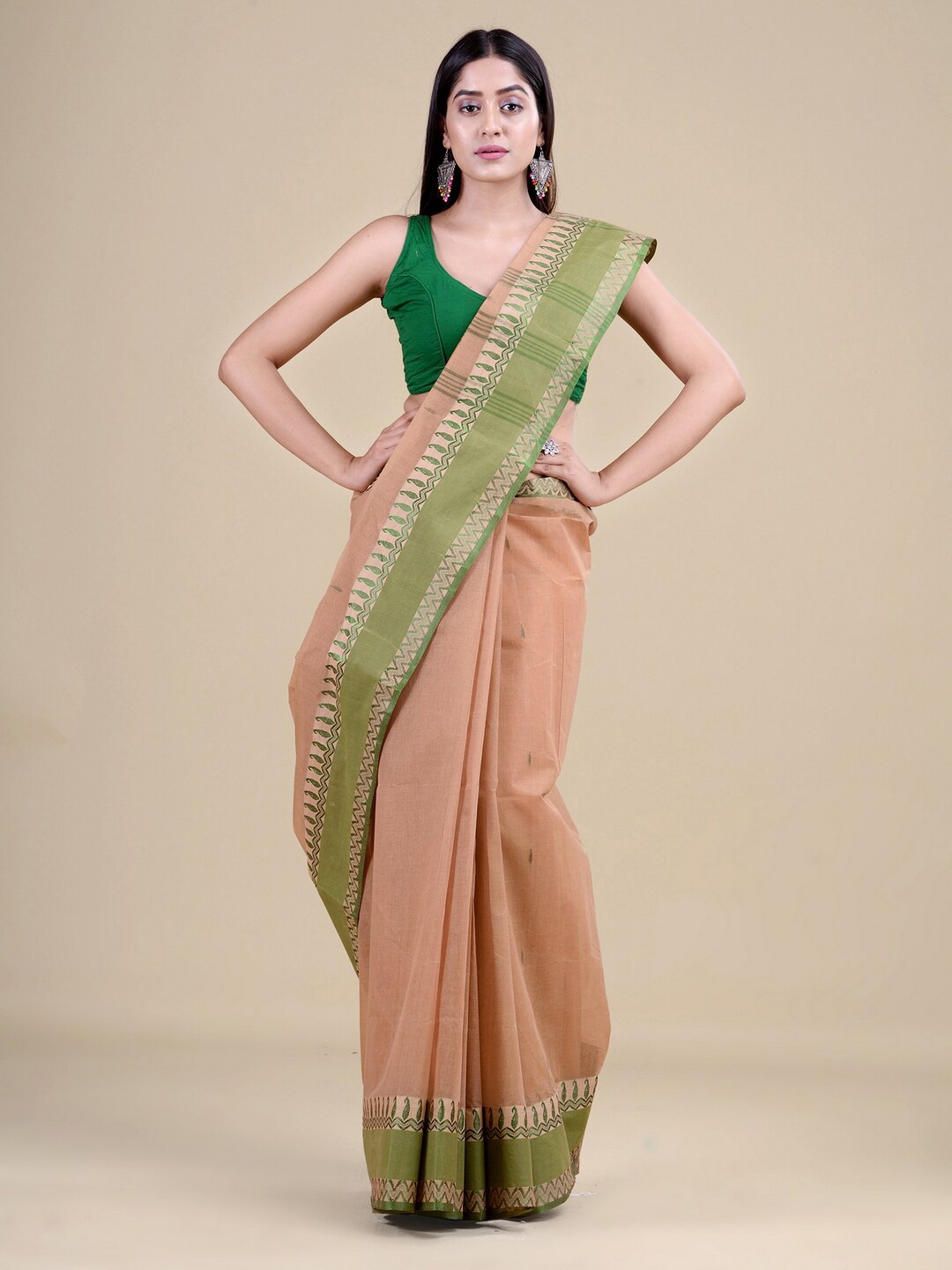

Laa Calcutta Woven Design Pure Cotton Taant Saree, Cream