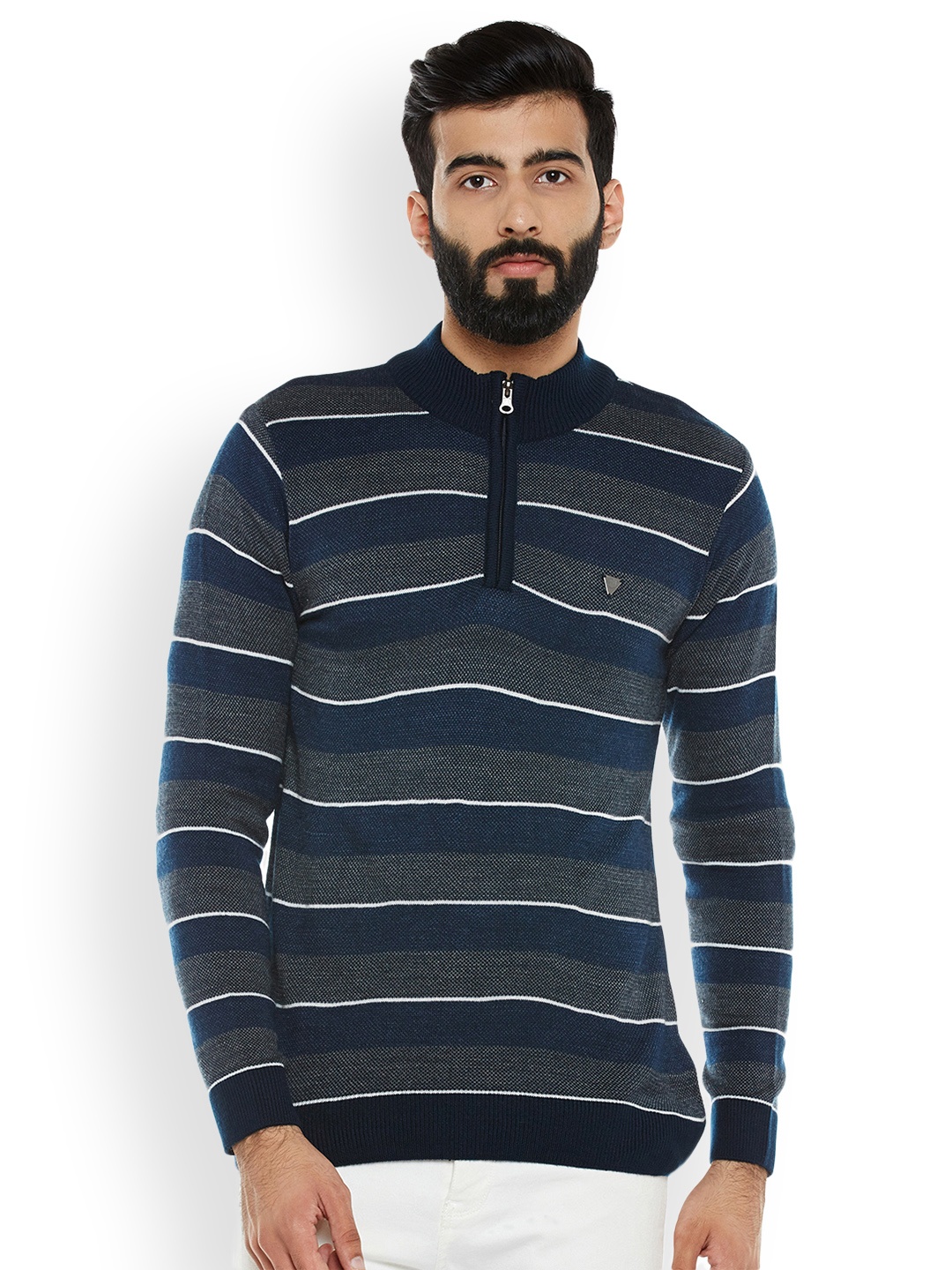 

Duke Men Navy Blue Self-Design Pullover