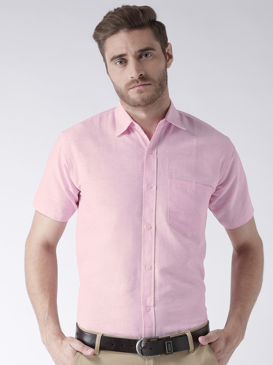 

RIAG Short Sleeves Patch Pocket Formal Cotton Shirt, Pink