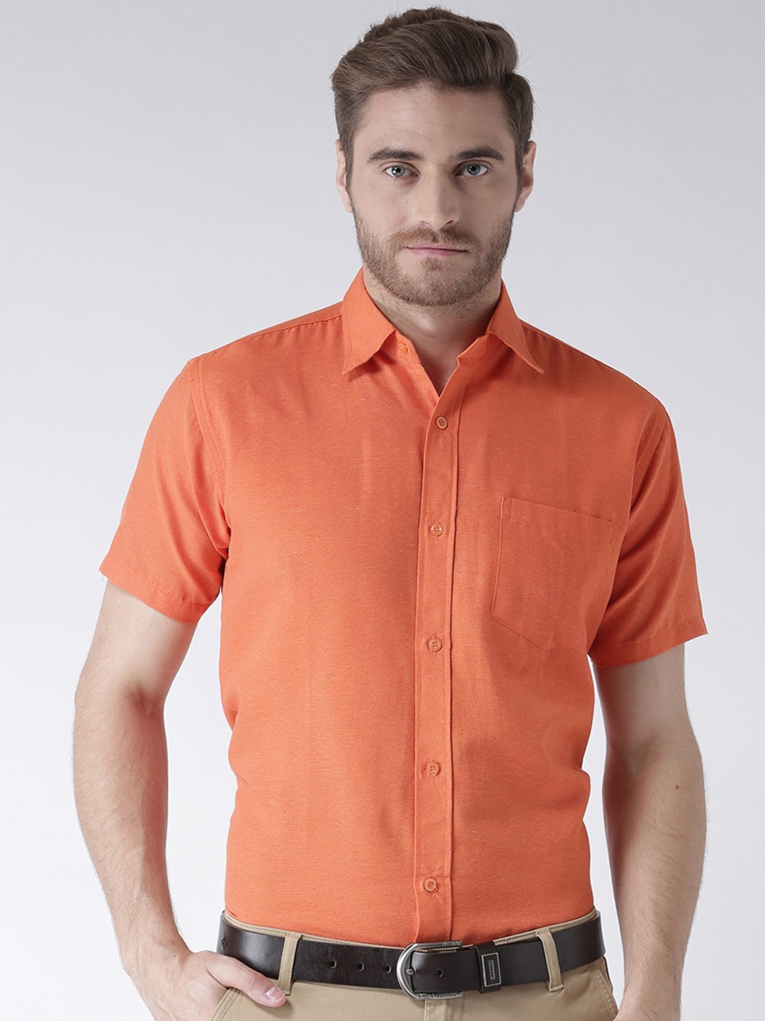 

RIAG Short Sleeves Patch Pocket Formal Cotton Shirt, Orange