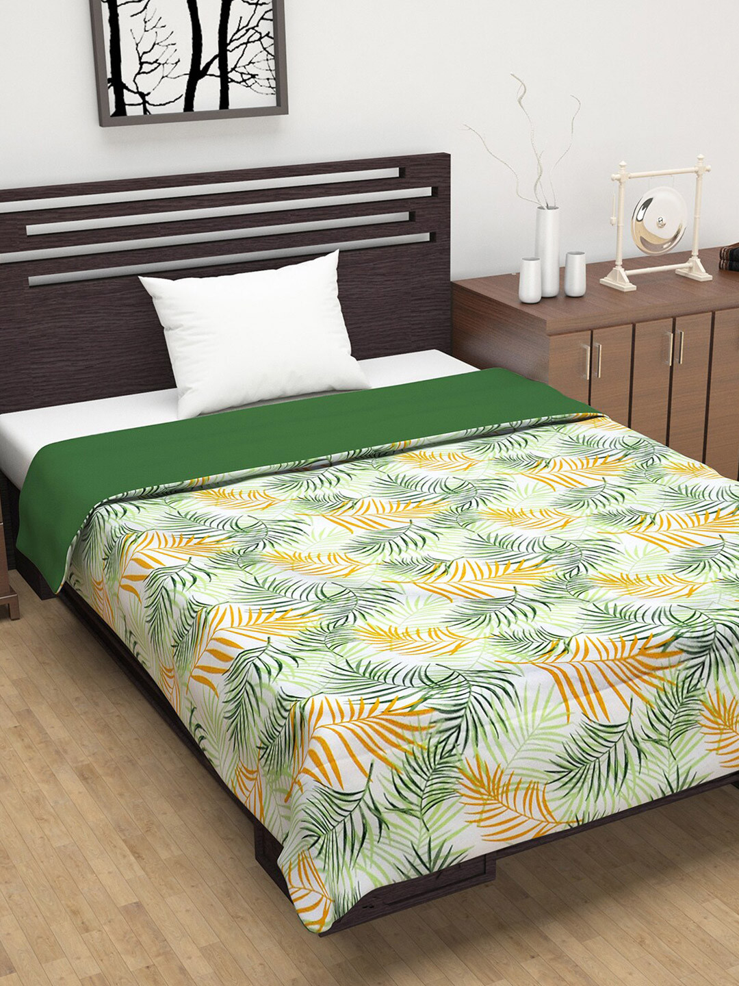 

Divine Casa White & Green Floral Microfiber AC Room 110 GSM Reversible Single Bed Dohar