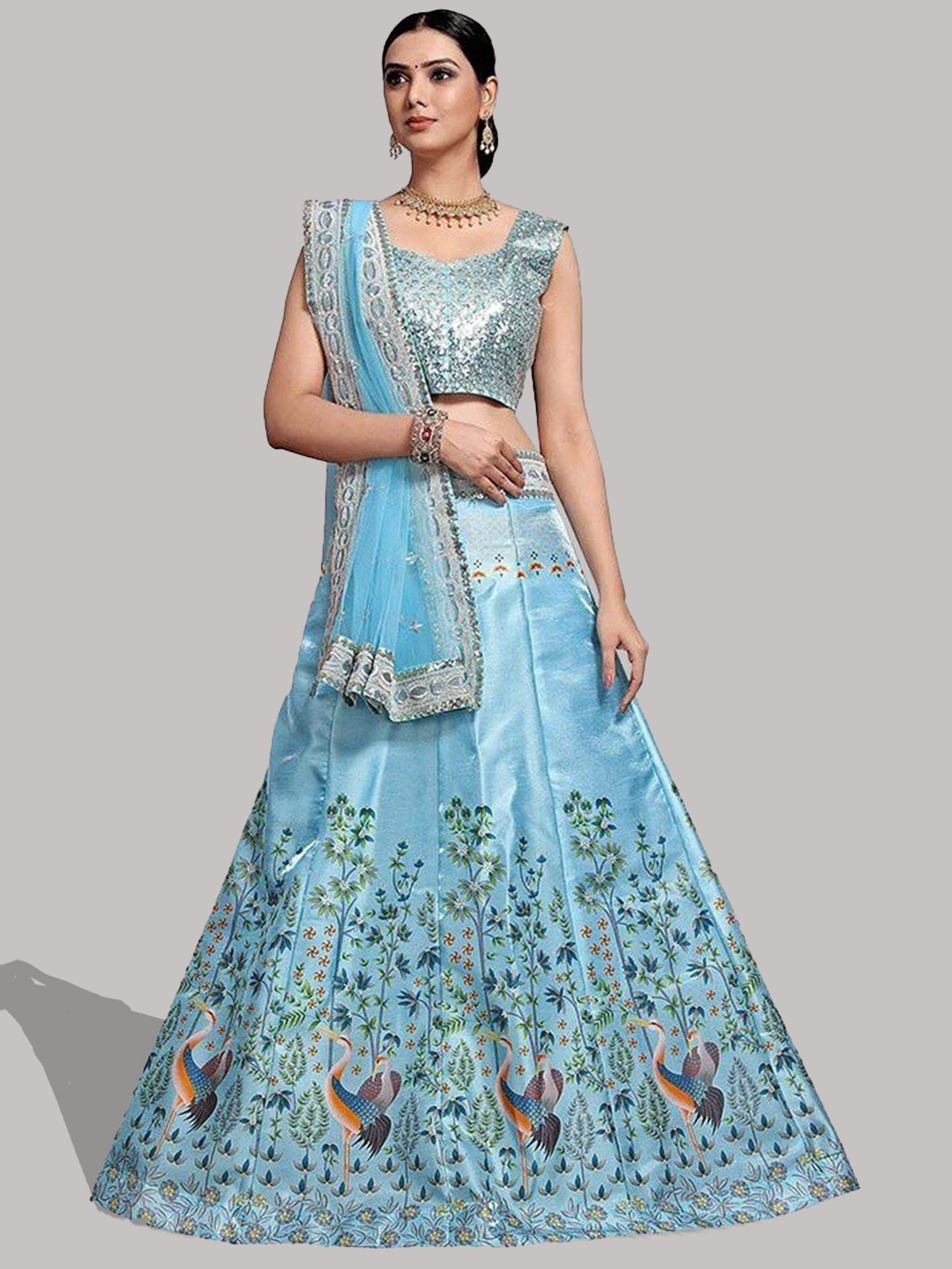 

YOYO Fashion Embroidered Semi-Stitched Lehenga & Unstitched Blouse With Dupatta, Blue