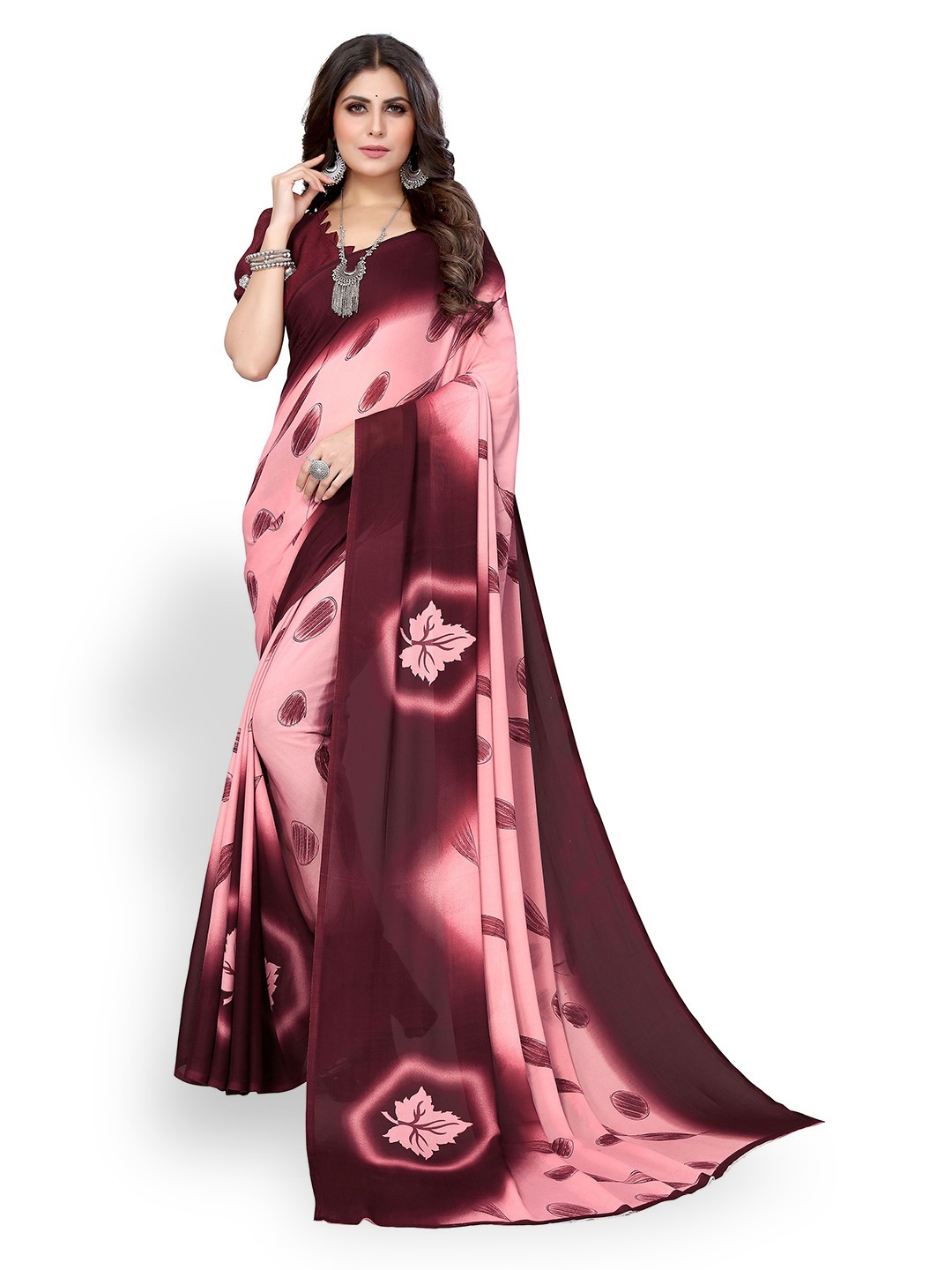 

Florence Abstract Printed Poly Georgette Saree, Pink