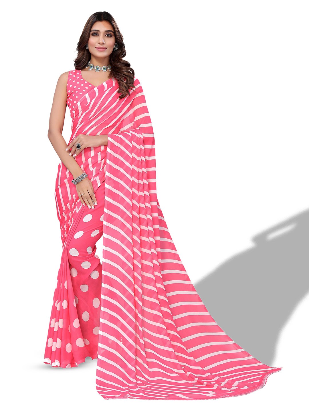 

Florence Striped & Polka Dots Saree, Pink