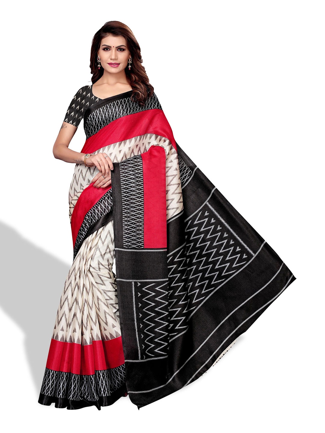 

Florence Khadi Silk Geometric Printed Saree, Cream