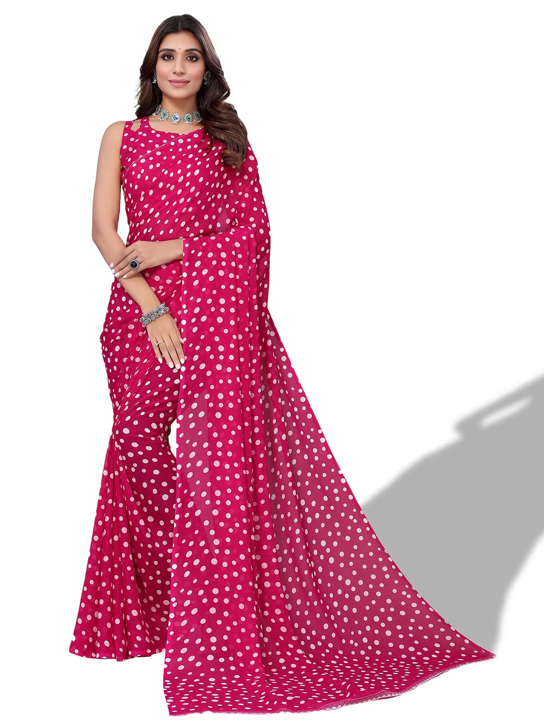 

Florence Polka Dots Printed Georgette Saree, Pink