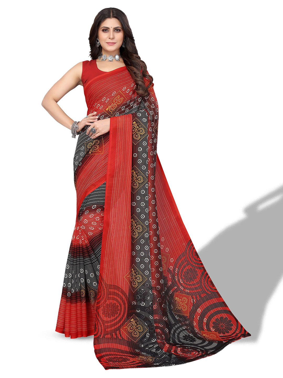 

Florence Floral Printed Georgette Saree, Red