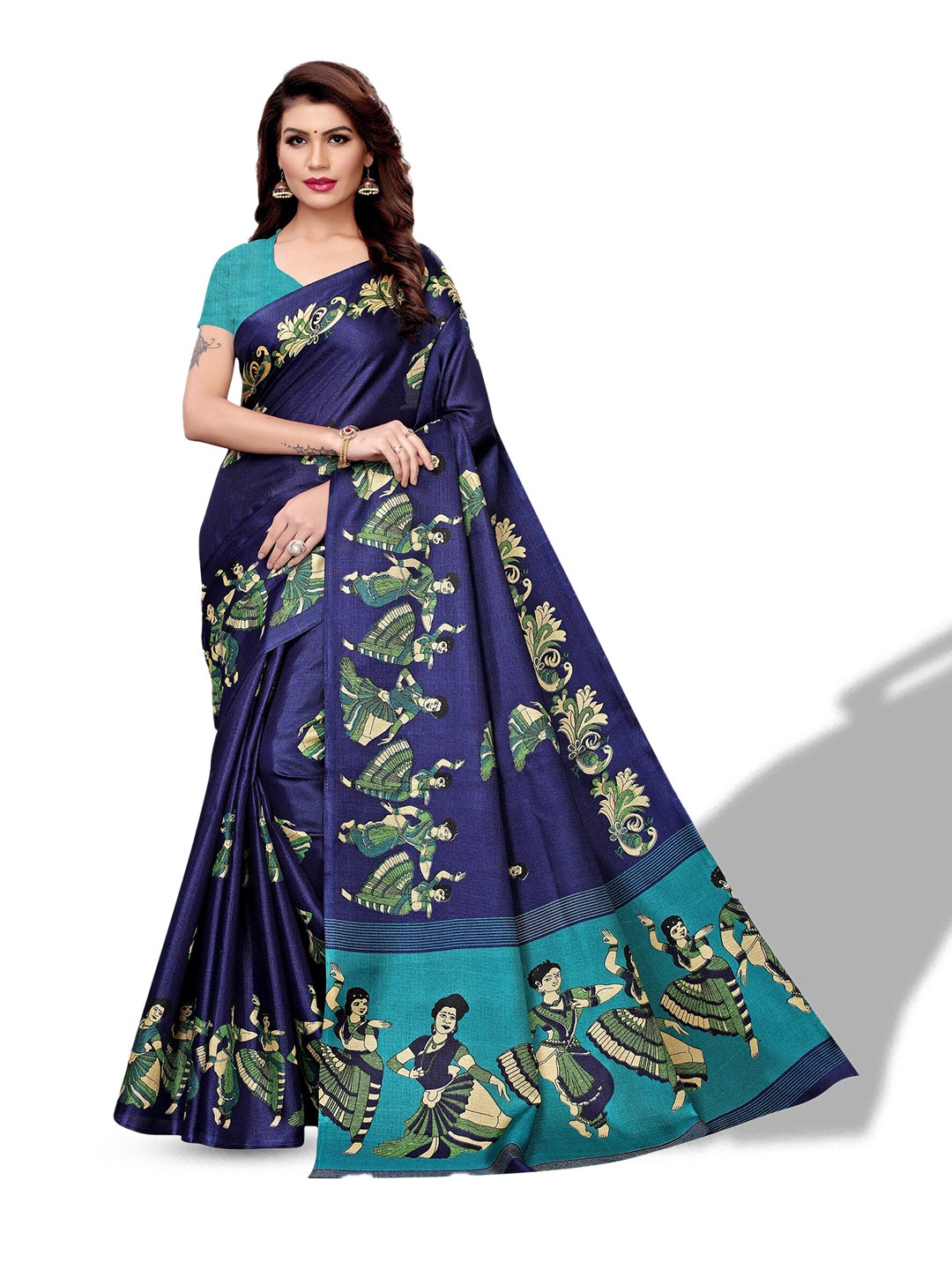 

Florence Ethnic Motifs Khadi Silk Saree, Navy blue