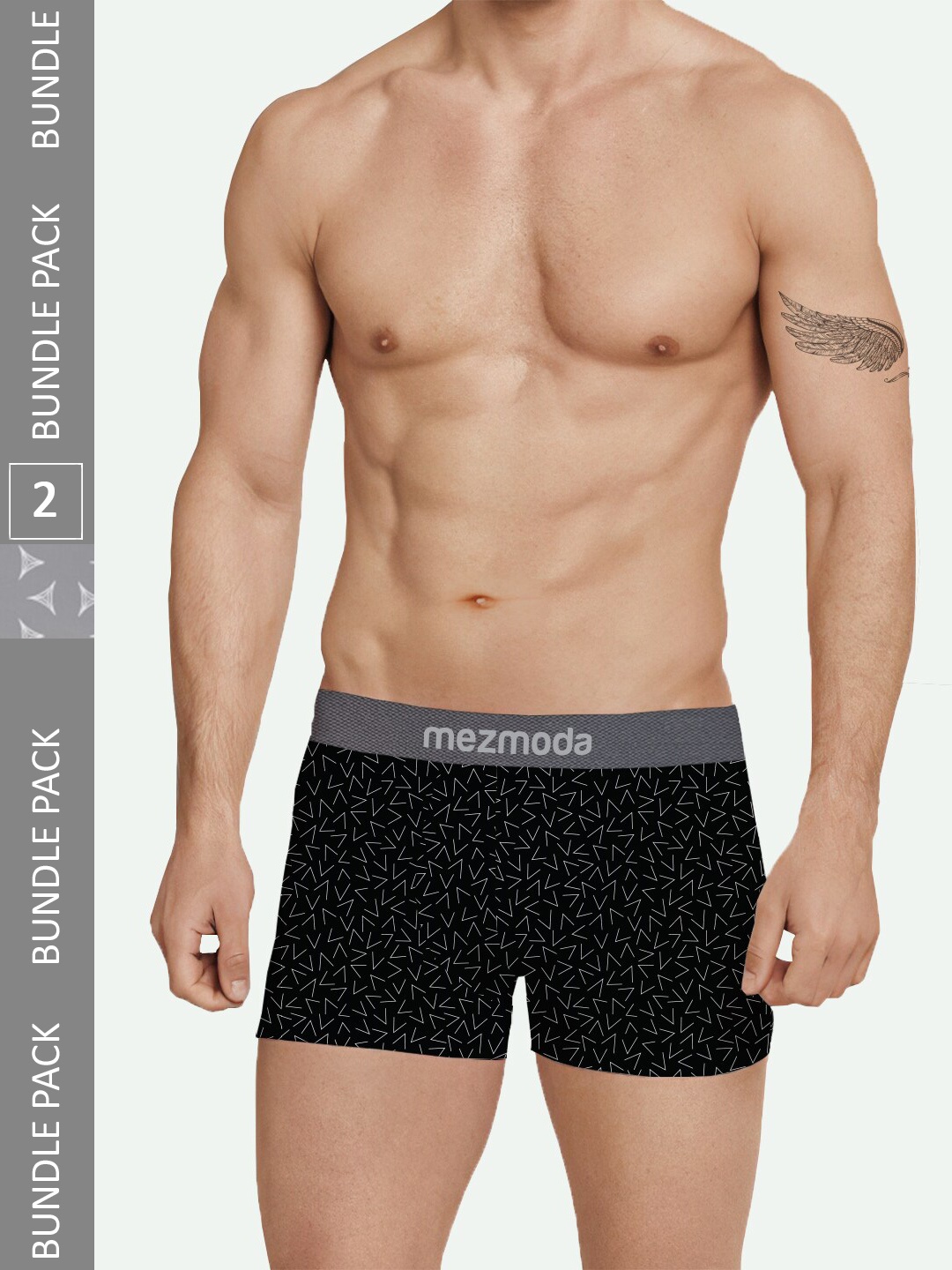 

mezmoda Men Set Of 2 Printed Mid Rise Ultra Soft Breathable Anti Bacterial Underwear, Grey