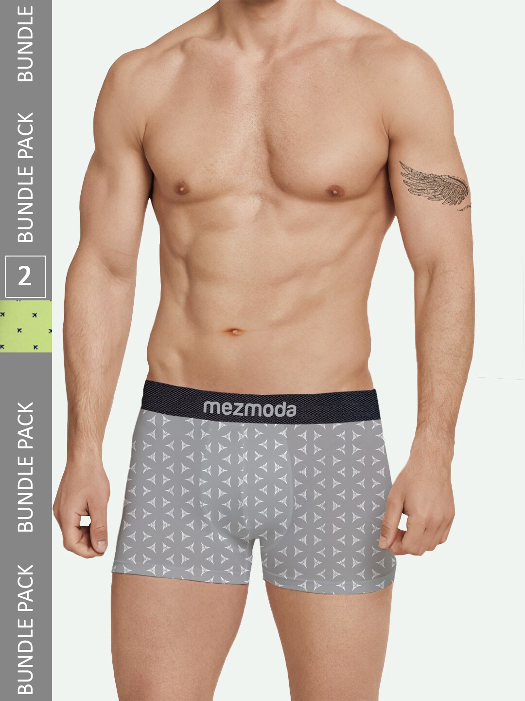 

mezmoda Men Set Of 2 Printed Mid Rise Ultra Soft Breathable Anti Bacterial Underwear, Grey