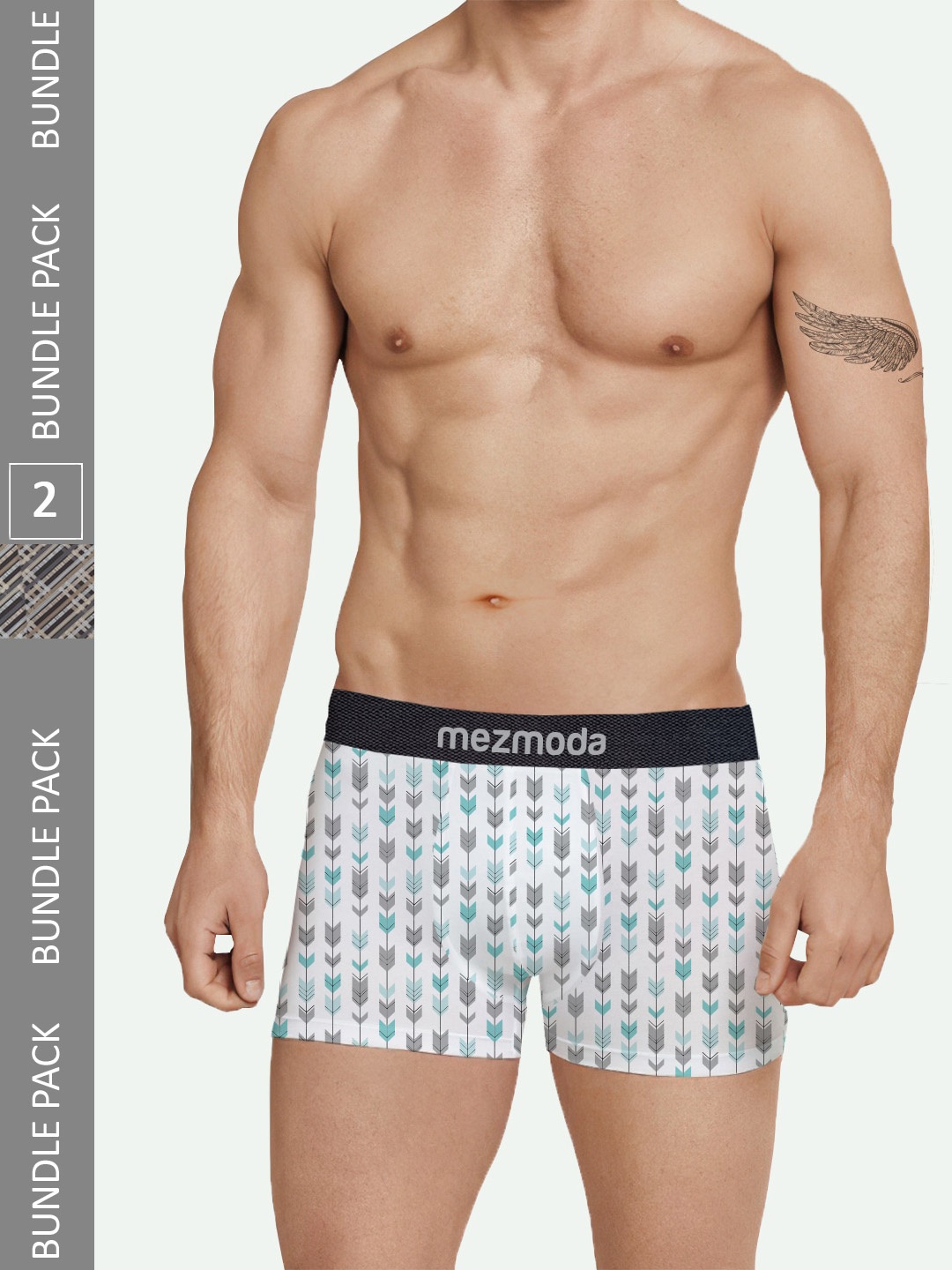 

mezmoda Men Set Of 2 Printed Mid Rise Ultra Soft Breathable Anti Bacterial Underwear, White