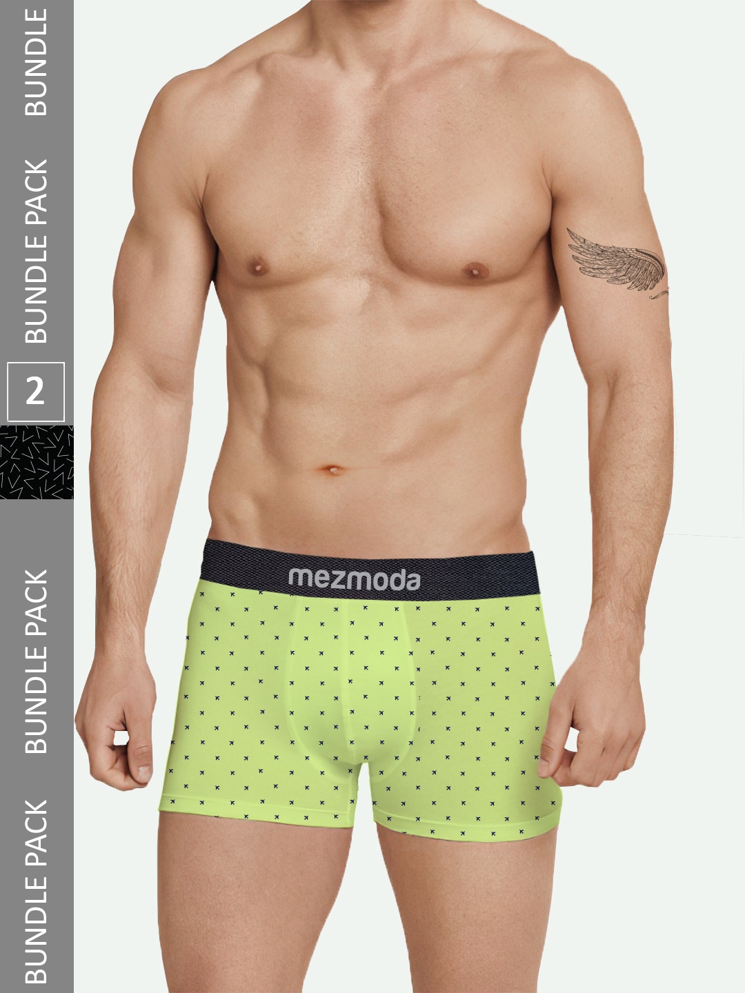 

mezmoda Men Set Of 2 Printed Mid Rise Ultra Soft Breathable Anti Bacterial Underwear, Black