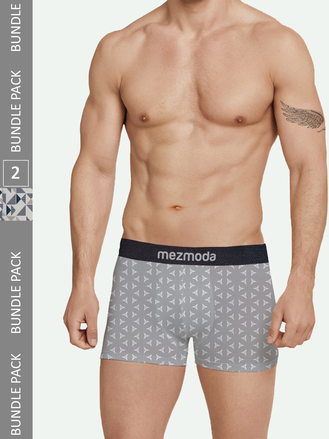 

mezmoda Men Set Of 2 Printed Mid Rise Ultra Soft Breathable Anti Bacterial Underwear, Grey
