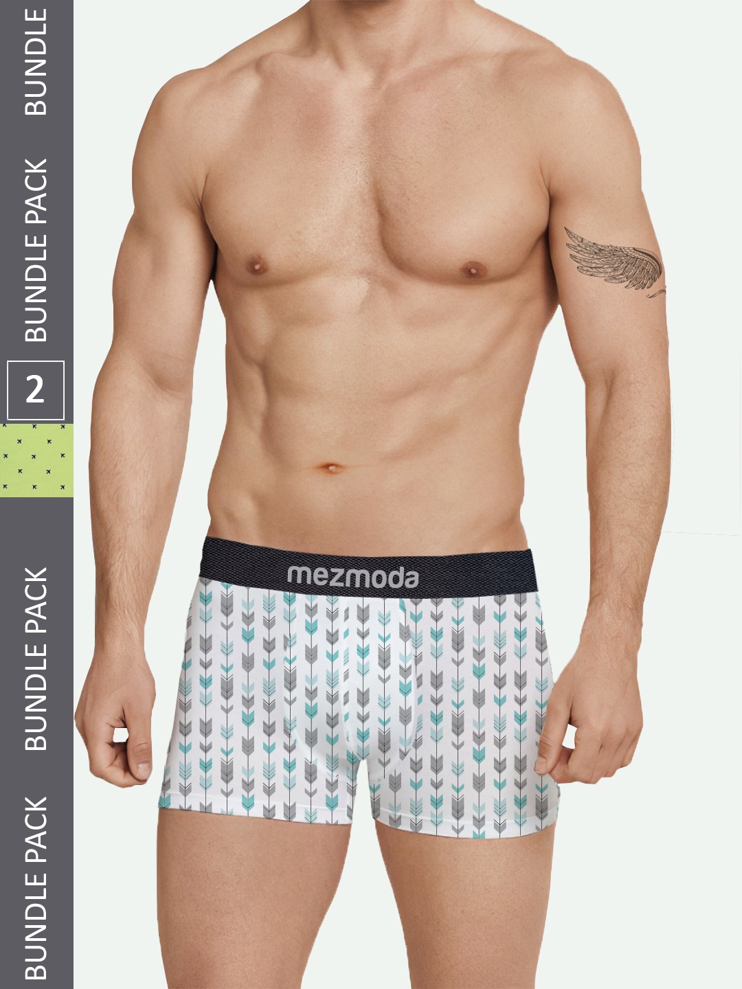 

mezmoda Men Set Of 2 Printed Mid Rise Ultra Soft Breathable Anti Bacterial Underwear, White