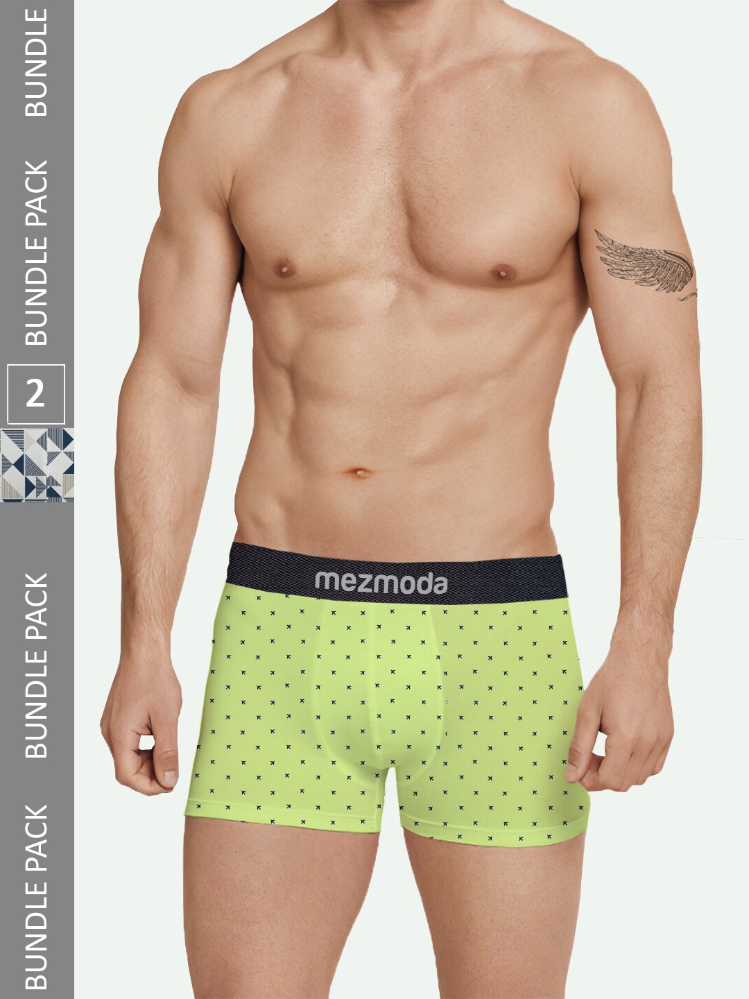 

mezmoda Men Pack Of 2 Printed Ultra Soft Breathable Anti Bacterial Boyshorts Briefs, Green
