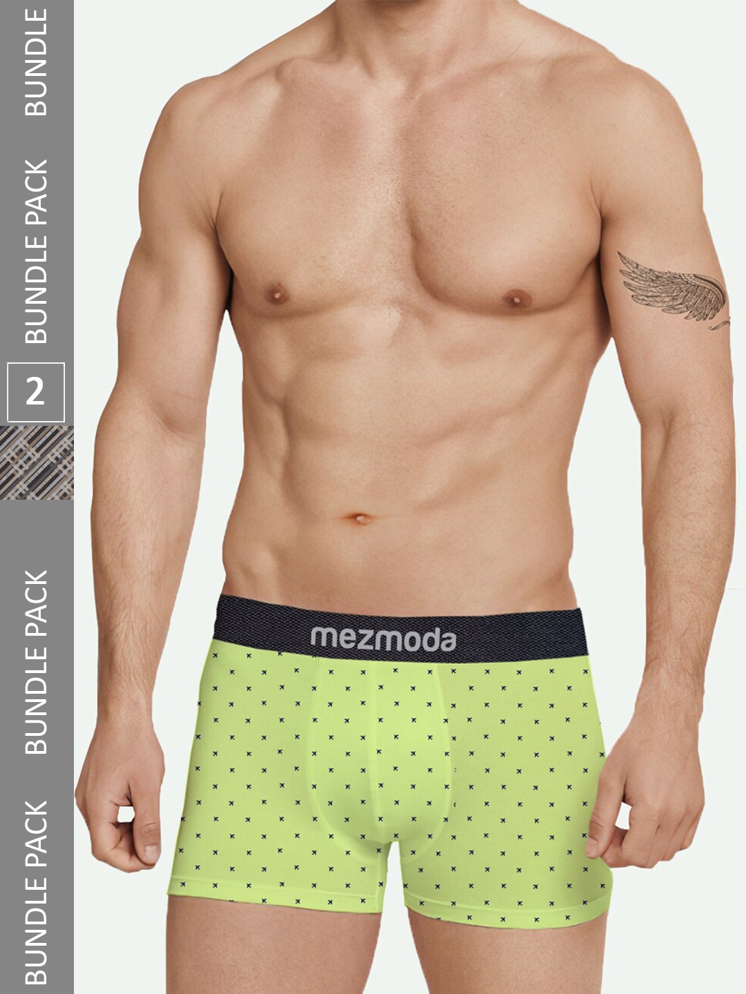 

mezmoda Men Pack Of 2 Printed Ultra Soft Breathable Anti Bacterial Boyshorts Briefs, Green