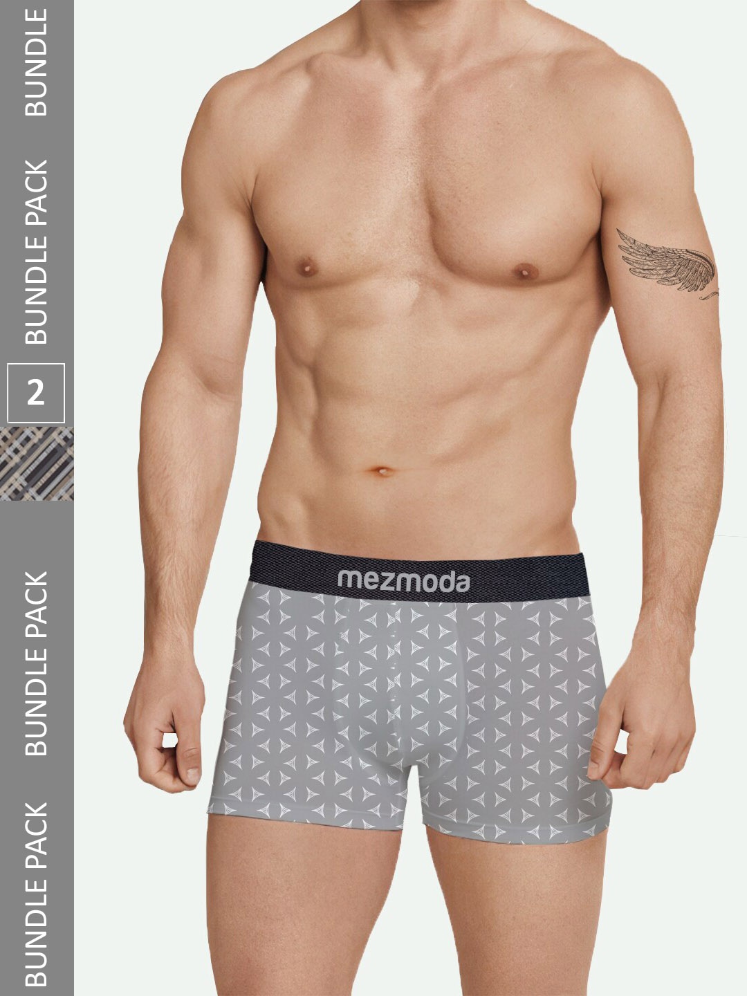 

mezmoda Men Pack Of 2 Printed Ultra Soft Breathable Anti Bacterial Boyshorts Briefs, Grey