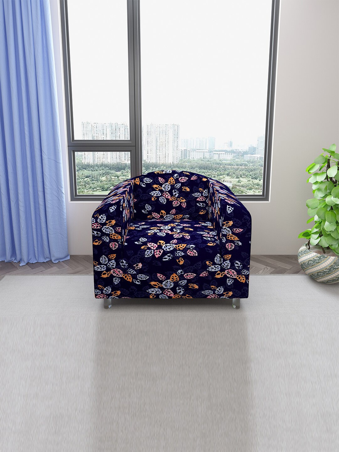 

DREAM CARE Blue & Purple Printed Stretchable Single-Seater Sofa Slipcover
