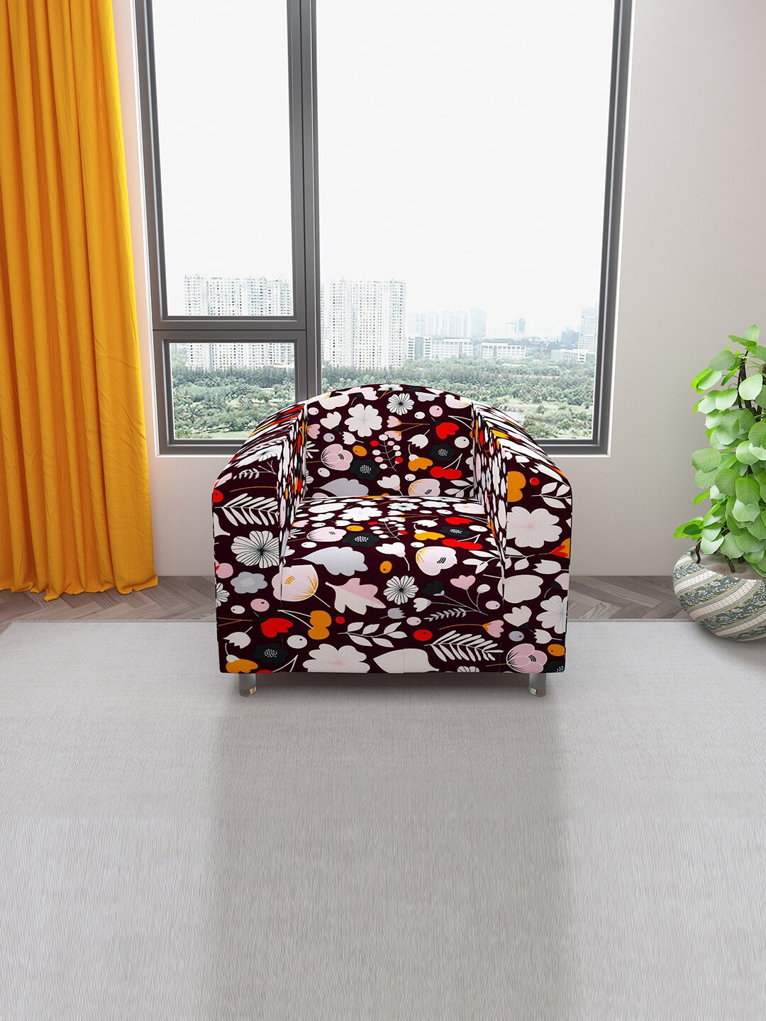 

DREAM CARE Brown & Pink Floral Printed Stretchable 1-Seater Sofa Cover With Anti Slip Foam Sticks