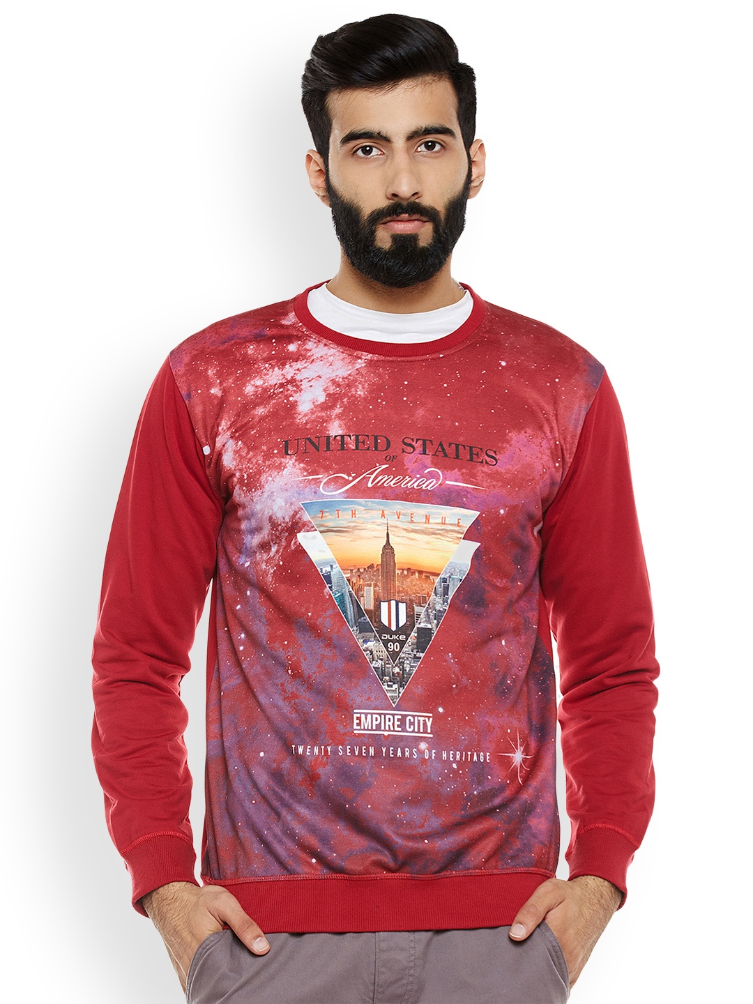 

Duke Men Red Printed Sweatshirt