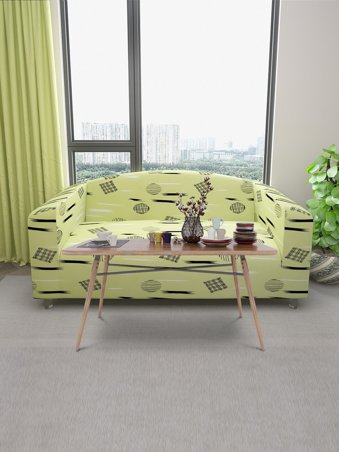 

DREAM CARE Green & Black Printed Stretchable 3-Seater Sofa Cover With Anti Slip Foam Sticks