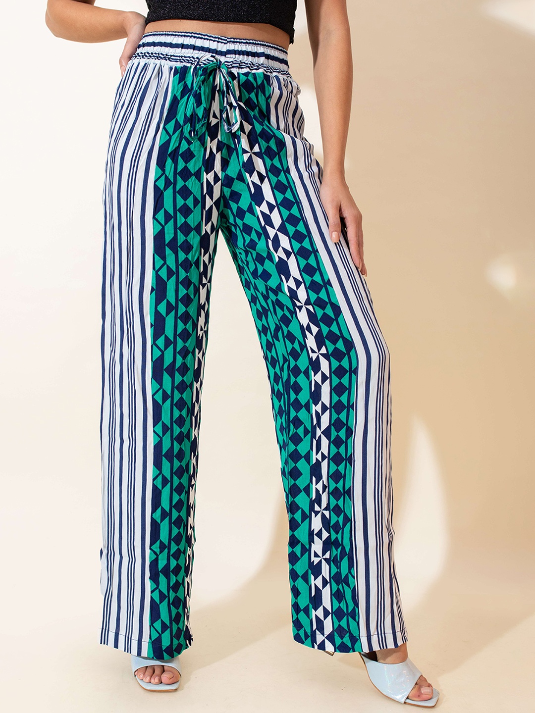 

Stylecast X Hersheinbox Women Striped High-Rise Parallel Trousers, Green