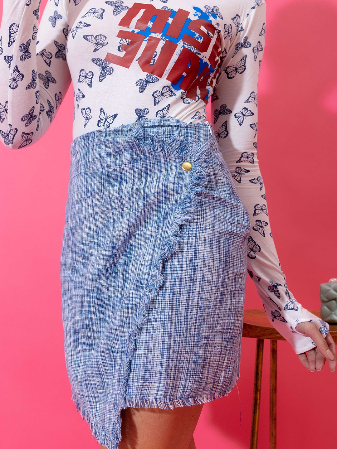 

Stylecast X Hersheinbox Self Design Pure Cotton Mini Skirt, Blue