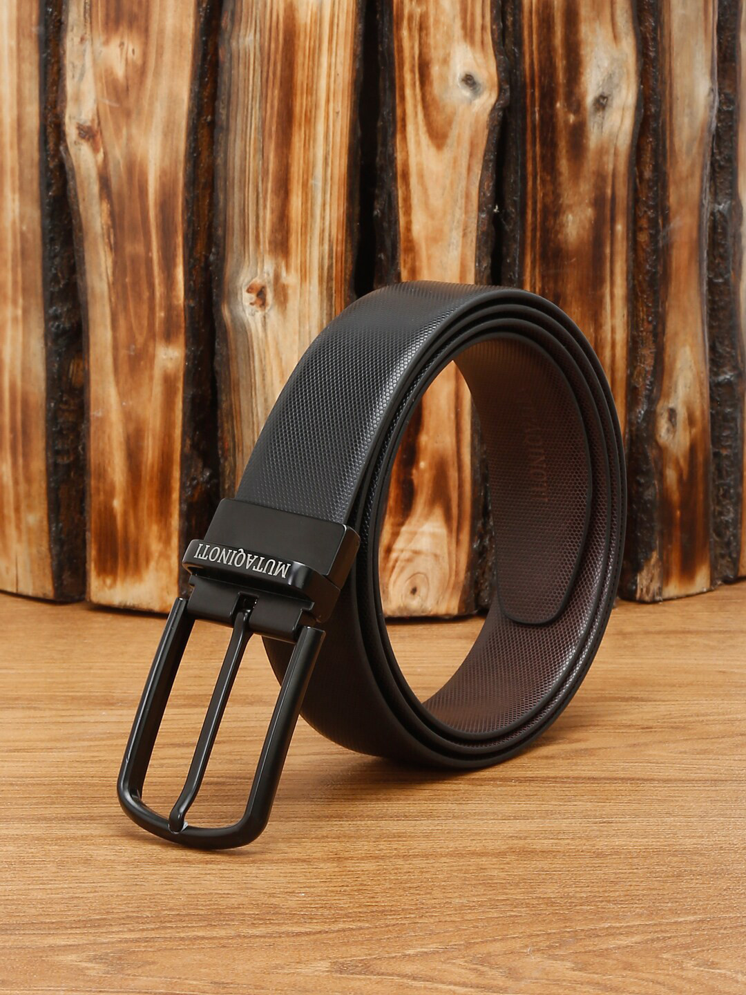 

MUTAQINOTI Men Reversible Vegan Leather Formal Belt, Black