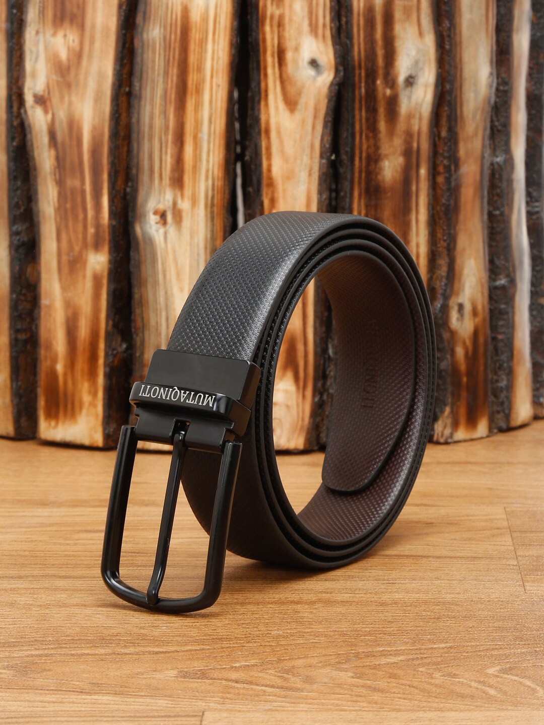 

MUTAQINOTI Men Reversible Vegan Leather Formal Belt, Black