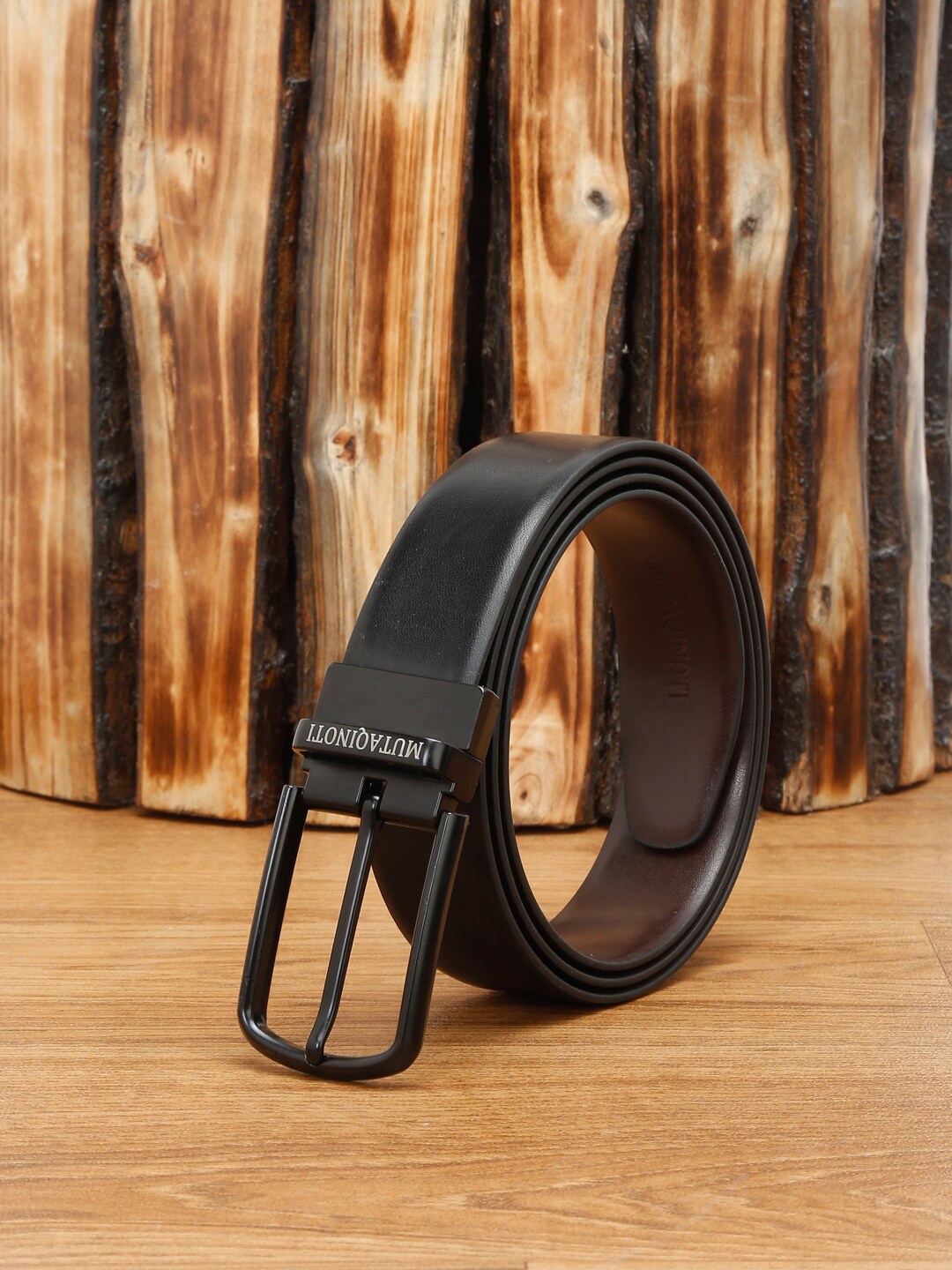 

MUTAQINOTI Men Reversible Vegan Leather Formal Belt, Black