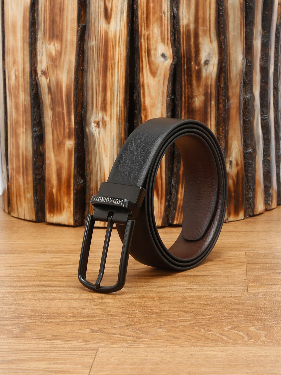 

MUTAQINOTI Men Reversible Vegan Leather Formal Belt, Black